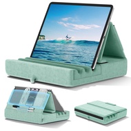 Tablet Pillow Holder Foldable iPad Stand for Lap Bed and Desk -Tablet Soft Pad Dock with Pocket & St