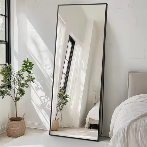 Black Full-Length Rectangular Mirror 71"x26" with Aluminum Alloy Frame Wall Or Leaning Option Home D