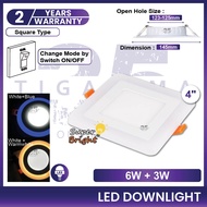 LED Recessed Downlight 4Inch 6W+4W / 6Inch 12W+4W Round Square LED Colour Downlight (White+Blue / Wh