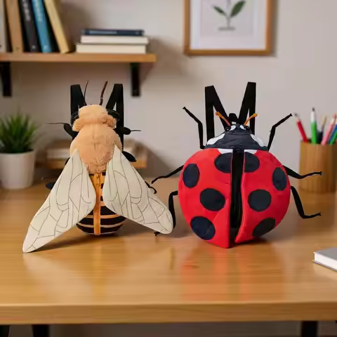 New Bumblebee And Ladybug Plush Backpack Cute Insect Stuffed Animal School Bag Boys Girl Kid Unique 