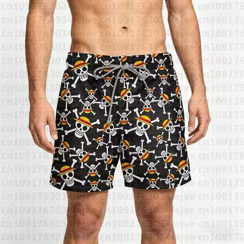 2026 One Piece Anime 3D Print Beach Shorts Men Quick Dry Swim Trunks Devil Fruit Straw Hat Pirates C