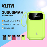 KUTA 20000Mah Powerbank Cute Mini Fast Charging With 4Cables Digital Display Portable Mini PowerBank Multi-device charge