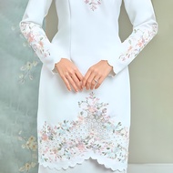 Rentas Sempadan Malaysia Bersulam Berlian buatan Putih Sut Tradisional Elegan Pakaian Pengantin Set 
