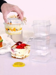 20入組透明塑料方形甜點杯帶蓋 - 適合慕斯、布丁、燕麥、水果等 - 單個隔層攜帶杯蛋糕盒 - 適用於聚會、前菜和烘焙！