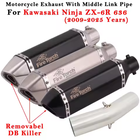 Motorcycle Exhaust Escape System Modified Muffler With Middle Link Pipe Slip On For KAWASAKI ZX-6R Z