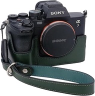 Bowan for Sony A7 Mark IV Camera Case,Handmade Genuine Real Leather Half Camera Case Bag Cover for A