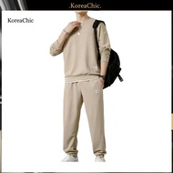 <koreachic> Athleisure Set Men Fitness Activewear Set Men's Sportswear Set Long Sleeve Pullover Swea
