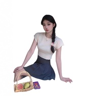 Women's Flutter Sleeve Slim Fit Short Sleeve Round Neck T-Shirt