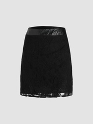 Cider Lace Leather Waist Mini Skirt