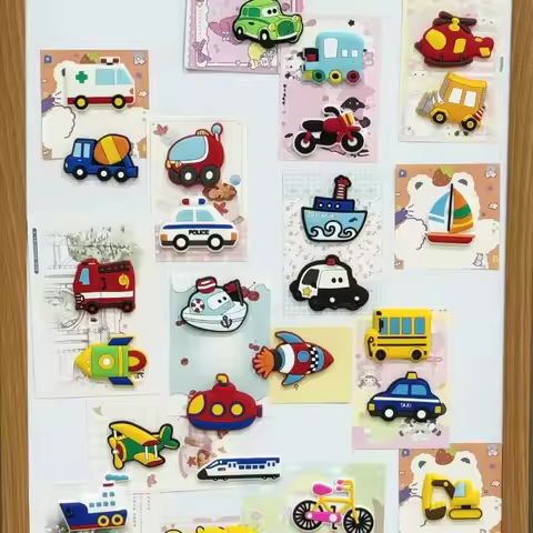 15pcs Transport Tool Taxi Bicycle Bus Fridge Magnets Car Rocket Truck Whiteboard Sticker Refrigerato