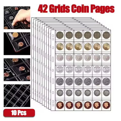 10Pcs Album For Coins Albums 20/30/42 Pocket Coins Collection PVC Transparent Inside Pages Coins Loo
