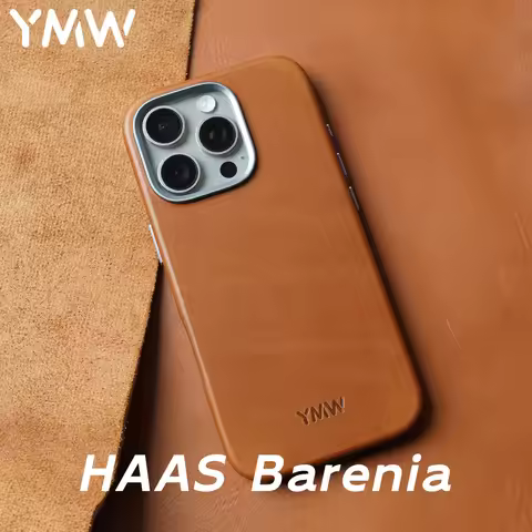 YMW HAAS Barenia Handmade Genuine Leather Case for iPhone 15 16 Pro Max Luxury Business Vegetable Ta