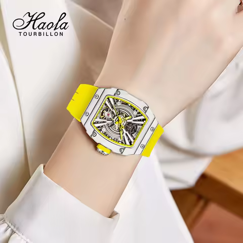 Haofa Ladies watch 3D Skeleton mechanical Ark series luminous women trendy sport watch carbon fiber 