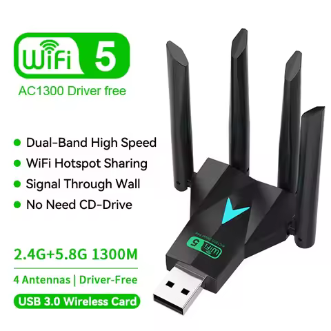 Dual Band 1300Mbps WiFi USB Adapter 2.4G/5Ghz Wi-Fi Dongle USB3.0 802.11AC 4-Antenna Wireless Receiv