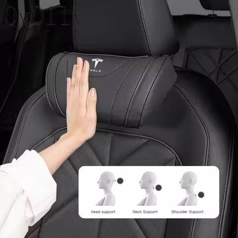 Car seat Neck Pillow Leather Breathable Soft Headrest Accessories For Tesla X Cybertruck Highland Ju