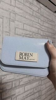 Robinmay Meego 方塊斜背包藍色有吊飾