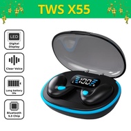PAKET 3 IN 1 - True Wireless Headphones X55 with Mic Button Control Sleep Headset Noise Reduction Ea