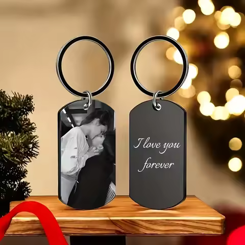 Personalized Engraved Photo Text Keychain Portable Custom Gift For Boyfriend Girlfriend Parents Fami