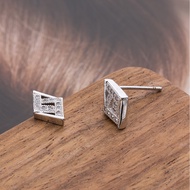 B918 [Diamond-Shaped Rhinestone Platinum Plated Earrings] Silver Stud Earrings Anti-Allergic Korean 