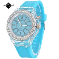 SYT- Men Women 7 Colors Changing Luminous Rhinestone Geneva Lovers Wrist Watch