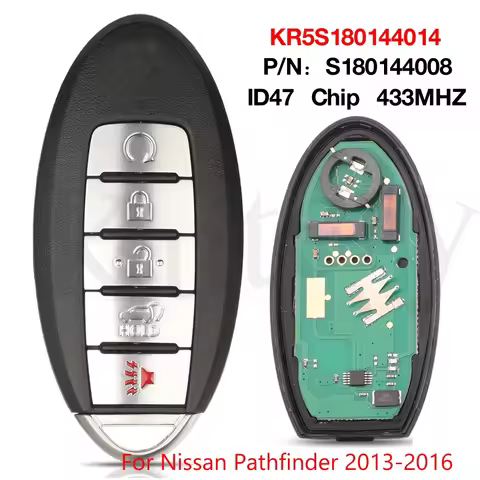 jingyuqin KR5S180144014 P/N S180144008 ID47 Chip 433MHZ Remote Car Key For Nissan Pathfinder 2013-20