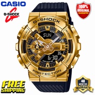 Original G-Shock GM110 Men Sport Watch Stainless Steel Case Dual Time Display 200M Water Resistant Shockproof and Waterproof World Time LED Auto Light Gshock Man Sports Wrist Watch with 4 Years Warranty GM-110G-1A9 Black Gold (Free Shipping)