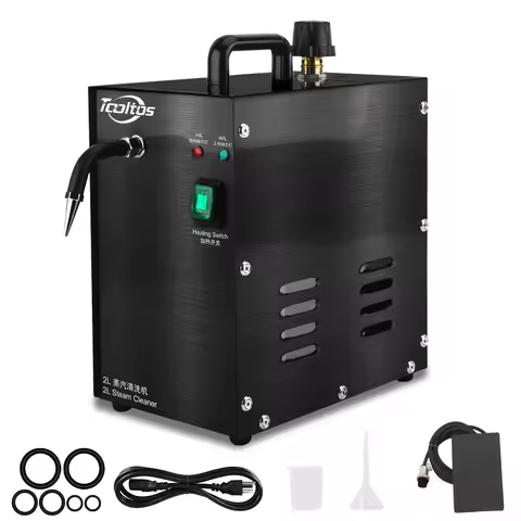 Black 1300W Jewelry Steam Cleaner 2L - High-Pressure Stainless Steel Steamer with Fine Mesh Strainer