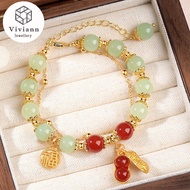 Viviann Original 好事花生Hetian Jade Bracelet Women's New Year Double layer Jade Bracelet Red Peanut Pendant Bracelet Jade Beaded Bracelet For Women Bangle Charm Jewelry Bracelets Amulet Gift