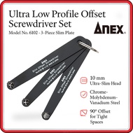 ANEX Slim Offset Screwdriver Set, 90° Ultra-Low Profile – 3-Piece Phillips #1 & #2 + Flathead 6, Mod