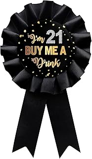 Black I'm 21 Buy Me A Drink Tinplate Badge Pin, Happy 21st Birthday Boys and Girls Award Ribbon Part