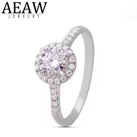 AEAW 1ct 6.5mm DEF Carat Round Brilliant Cut CVD HPHT Lab Diamond Ring 14k White Gold 4 Prong For Wo