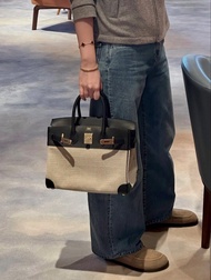 Good deal!!Hermes Birkin 30 帆布拼皮 黑銀 W stamp