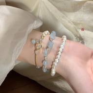 gelang tangan perempuan gelang Light Luxury Crystal Beaded Bracelet Female Student Aquamarine