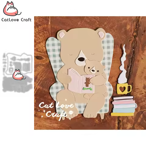 Catlove Sofa Reading Bear Animal Metal Cutting Dies Scrapbooking Stencil Die Cuts Card Making DIY Cr