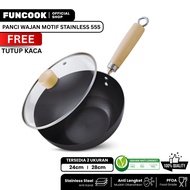 FUNCOOK Stainless Steel Frying Pan 555 Non-Stick Milk Pan with Glass Lid and Wooden Handle Stainless