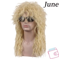 JUNEGOODS Halloween Party Cosplay Wig, Punk Fluffy 70s 80s Rockstar Wig, Curvy Long Mullet Wig