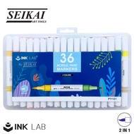 Seikai Inklab Acrylic Paint Marker Set I ชุดปากกาอะคริลิคมาร์คเกอร์ปลายพู่กัน 2 สีในแท่งเดียว S28