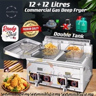 24L Dual Tank Commercial Gas Deep Fryer Desktop Automatic Temperature Fryer