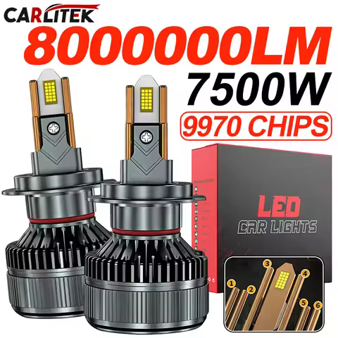 7500W H4 H7 H1 LED Car Headlights Bulb H8 H9 H11 HB3 9005 HB4 9006 9012 Canbus 6 Copper Tube 6000K F