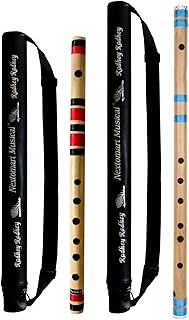 NEXTOMART Musical Combo Flutes D Natural 6 Hole (17 Inch) & FF 7 Hole (21 Inch) Bamboo Flute Bansuri