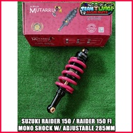 ∼ MUTARRU ADJUSTABLE MONO SHOCK 285MM BLACK SERIES FOR RAIDER 150 CARB / RAIDER 150 Fi