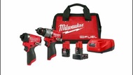 2023年最新🆕Milwaukee 美沃奇fuel m12，最新Gen3 無刷頂級孖批套裝, 美國版， 電鎚批， 衝擊批 三段電子控速加自攻模式，無影燈三LED燈),原裝韓國三星鋰電池，2.0 4.0