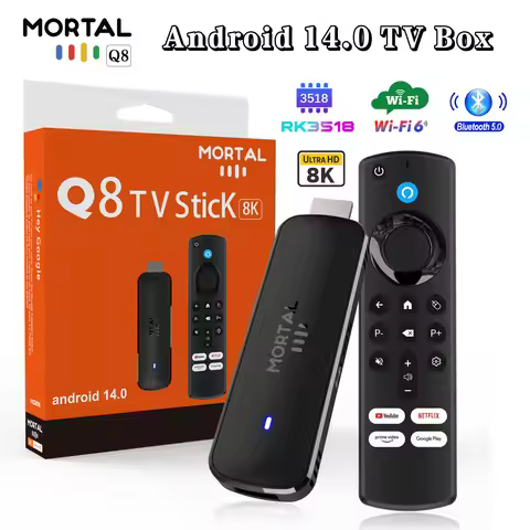 Q8 Smart Android14 TV Stick 8K@60fps WiFi 6 Voice Remote Global Version Rockchip RK3518 Netflix YouT