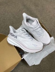 新店特惠HOKA ONE ONE Clifton 9 舒適輕便 耐磨透氣 低幫跑步鞋 白灰色