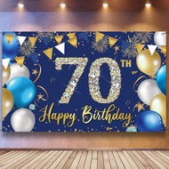 70th Birthday Decorations Backdrop Banner for Men, Happy 70th Birthday Decorations Men, Blue Birthda