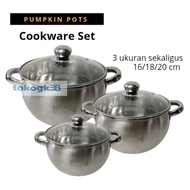 Panci set 3 / Pumpkin Pots Tutup Kaca