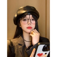 cap woman Beret Bowknot pu Leather Beret Female British Style Retro Face Small Black Painter Hat Big