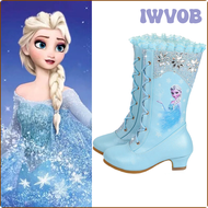 IWVOB Frozen Elsa Princess Winter Long Boots for Girls Padded Fur Fluffy Snow Shoes Kids Christmas Cosplay Shiny Fairy Party Dress Up WOYUV