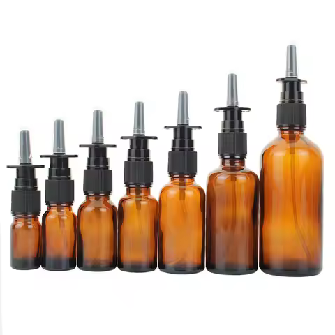 10pcs 5ml 10ml 15ml 20ml 30ml 50ml 100ml Amber Nasal Spray Bottle Glass with Fine Nose Mist Sprayer 