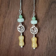 耳環 天然 黃玉髓 水沫子 水草瑪瑙 福字 925銀飾 寶石 飾品 首飾